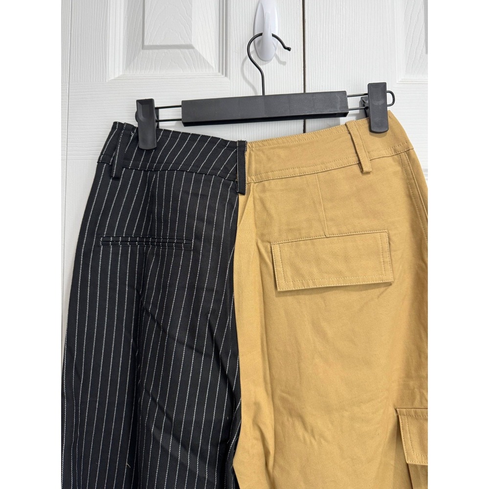 NWT Choosy‎ Two-Tone Pinstripe Cargo Pants Women's 2 Tan Black Pull-On Wide-Leg - Picture 4 of 12
